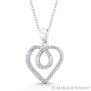 Looped Heart Charm CZ Crystal Pave Pendant in .925 Sterling Silver w/ Rhodium